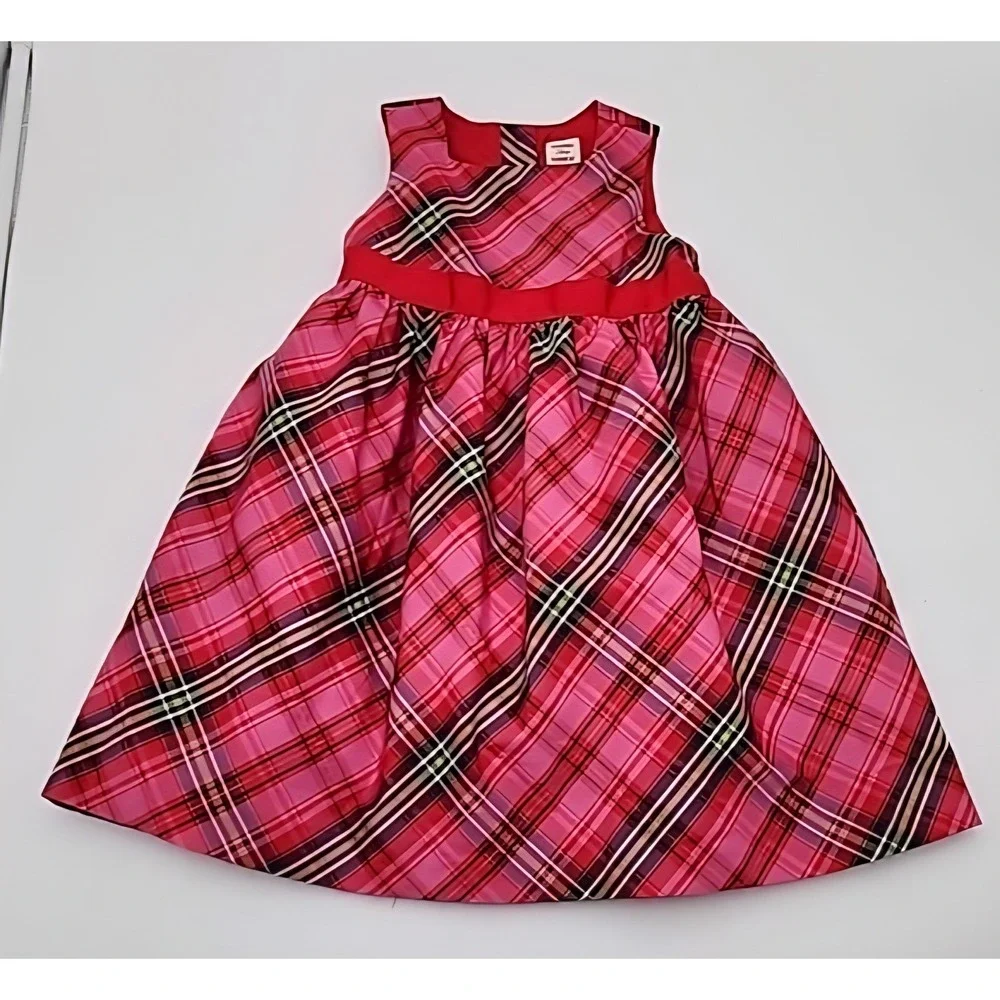 Vintage Gap Plaid Party Dress Toddler 4 Years Pink Red Holiday Bow Taffeta EXC
